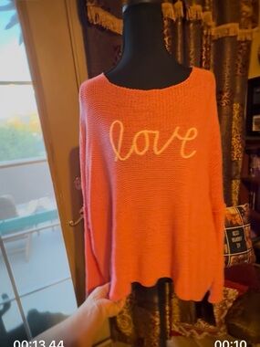 Coral Pink 'Love' Knit Sweater - Women's Relaxed Pullover